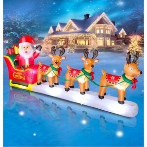 12FT Christmas Inflatable Santa Claus Sleigh Reindeer Yard Decor New